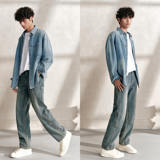 森马（Semir）森柔牛仔|长袖衬衫男复古水洗牛仔外套秋季宽松上衣103524105101