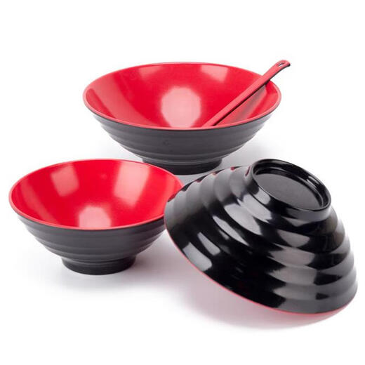 Guorui Xinde black and red two-color melamine plastic tableware for restaurants and canteens with spicy soup bowls with printable 7-inch threaded noodle bowls