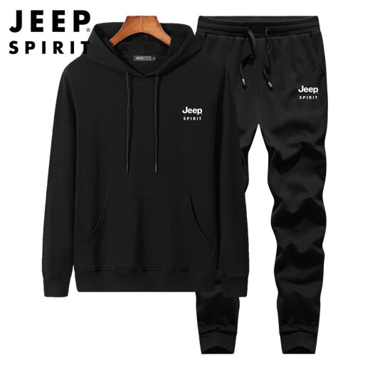 Jeep (JEEP) sweatshirt men's hooded suit sports new autumn and winter Korean style pullover plus velvet thickened casual sweatpants plus velvet pullover + bonus vest + bonus white TXL