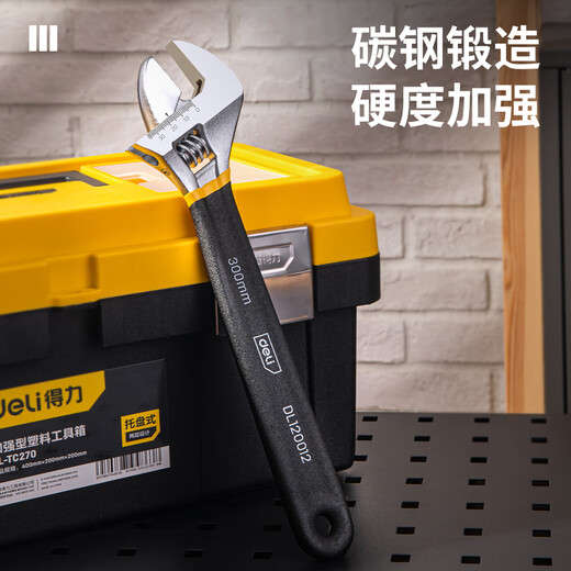 Deli (deli) plastic handle adjustable wrench universal live mouth multi-functional torque wrench 12-inch dual-purpose adjustable wrench DL120012
