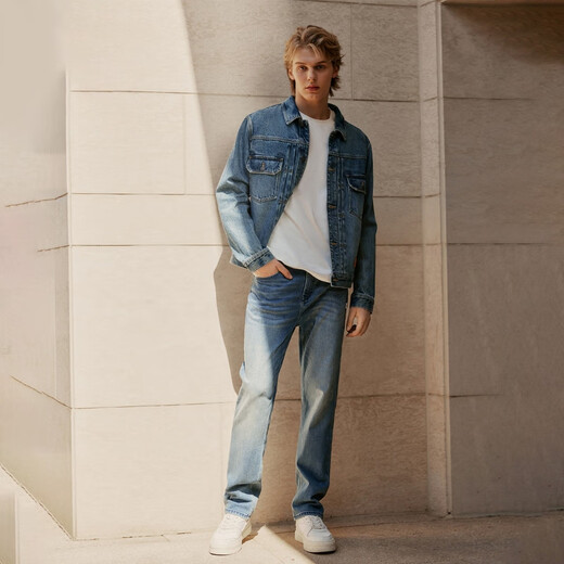 JACK&JONES Men's Clothing All Seasons Constant Temperature Stretchy Soft Comfortable 903 Straight Jeans Men's Trendy Versatile Pants Brand Men's Pants 086 Medium Blue Denim Loose Straight Leg, Small Card Size 31 175 W31/L30