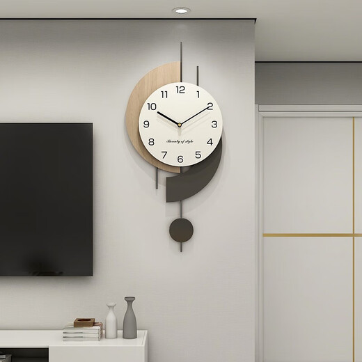 Yunya Creative Clock Background Wall TV Wall Clock Living Room 2023 New Internet Celebrity Clock No Punch-Free Restaurant Simple Decoration Shuangxin Log Wall Clock 70cm*32cm