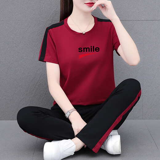 NY-EMMA Traje deportivo para mujeres de algodón de algodón de manga corta de manga corta de mediana edad.