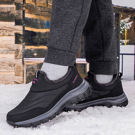 足力健艾爸爸老人鞋冬季妈妈鞋女加绒加厚防滑软底老北京布鞋中老年爸爸鞋 加绒棉鞋6629紫色（送袜子） 39 （送袜子）