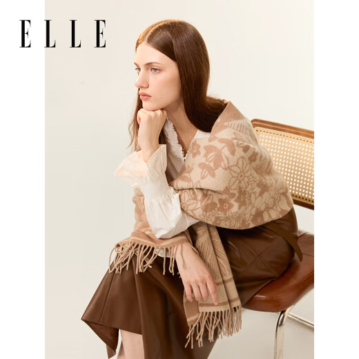 ELLE gift box 100% sheep wool scarf women's autumn and winter gift warm fashion jacquard scarf shawl