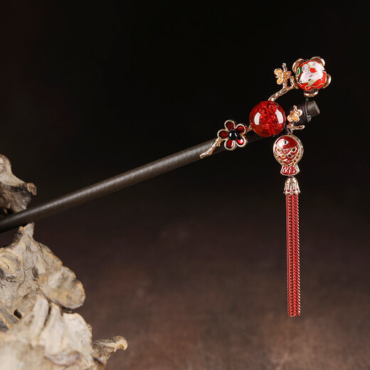 Ancient sayings and modern style, ancient style red hairpin hair accessories, Hanfu headdress, step shake tassels, hairpins, retro hairpins, simple cheongsam, wooden hairpins, hairpins, default packaging