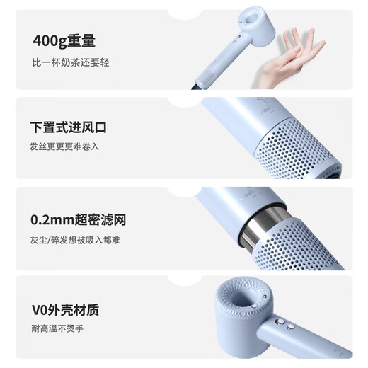 Yi'er high-speed hair dryer, household negative ion hair dryer, dedicated to hair salons, high power, high wind, low noise, fast drying, leafless hair dryer, a Chinese Valentine's Day gift for boyfriend and girlfriend, Phantom Gray, 200 million negative ion hair care + 110,000 super-powerful revolutions + fast drying