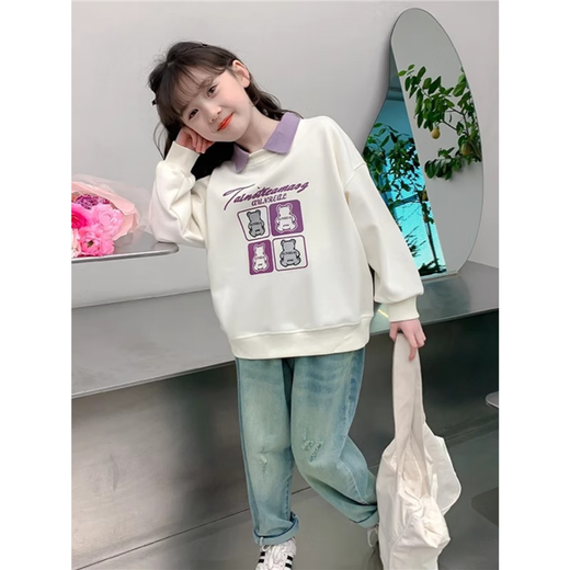 【女童春秋卫衣】2025儿童polo领春季百搭衣服中大童春秋款上衣薄 NN-A948【米白色】 140cm