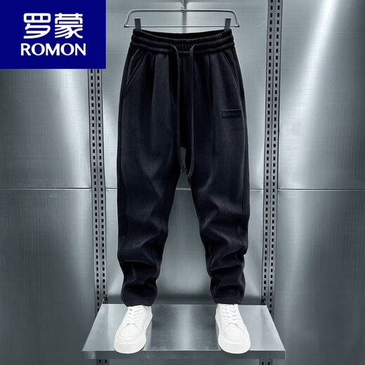 ROMON Men's Autumn and Winter New Gray Sports Pants Loose Straight Wide Leg Harem Pants Heavy Velvet Sweatpants Casual Pants Velvet Dark Gray L Weight 125-140 Jin Jin is equal to 0.5 kg