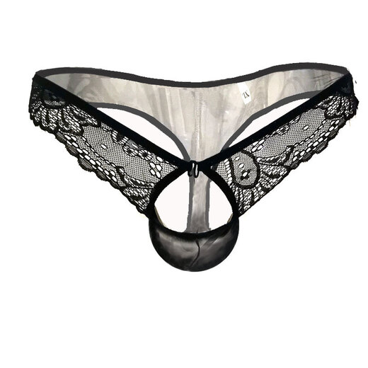 
Underwear sex passion passion open crotch free thong reveals eggs physiological penis men's underwear fully transparent boys black men XXXL add fat and enlargement
