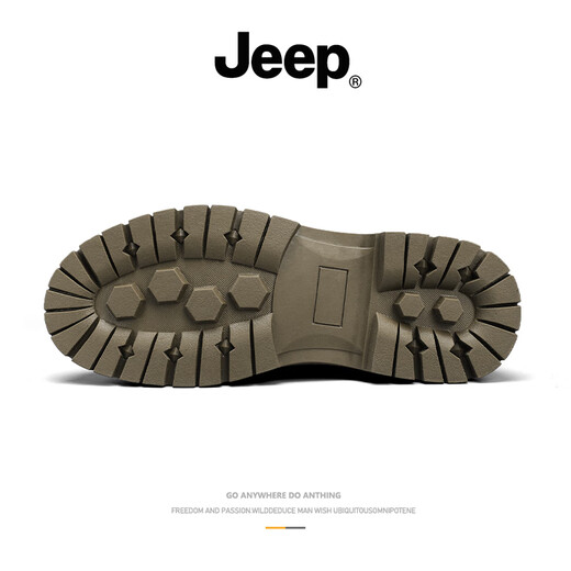 Jeep吉普冬季马丁靴男款高帮真皮男鞋英伦风男士中帮户外工装靴子 卡其【运动鞋码】 44