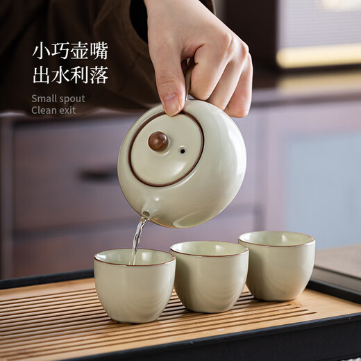 Haozun (HAOZUN) Beige Ru Kiln Kung Fu Tea Set High-end Complete Ceramic Tea Set Teapot Xishi Pot Covered Bowl Tea Cup Tea Tray Beige Ru Kiln <Guyun> Covered Bowl 6 Cups 10 Heads No Specifications