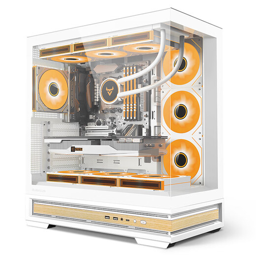 BUBALUS wood grain white back-plug gaming computer desktop main case/360 water-cooled rack burger/Type-C/270 sea view room/ATX/tool-free quick release