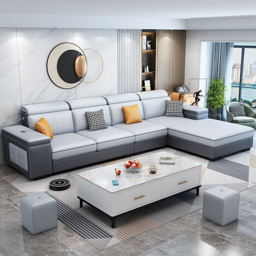Ou Taiqi sofa living room household large and small apartment fabric straight row left and right imperial concubine combination minimalist light luxury style technology cloth sofa custom shot (contact customer service) cotton and linen cloth (high resilience sponge style)