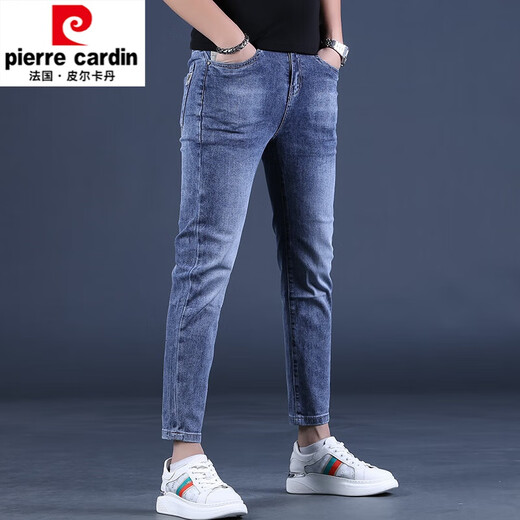 Pierre Cardin Summer delgado azul de los jeans de punto de Nueve Puntos de punto de punto
