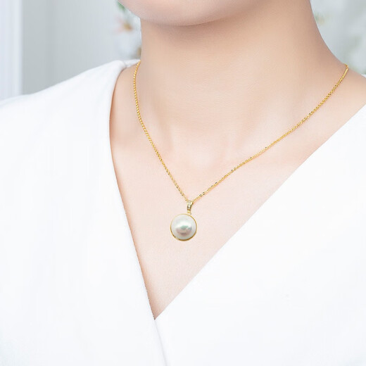 Miaozun artificial horse oyster pearl pendant necklace 15mm cherry blossom pink women's shell pearl pendant necklace S925 silver style cherry blossom pink style