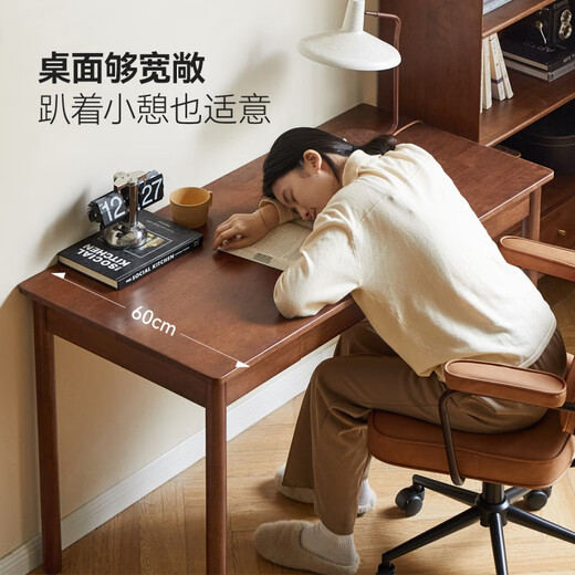 
Visa Genji Wooden x Visa Full Solid Wood Desk Walnut Color Large Board Table Household Simple Office Desk Study Computer Desk 1.05m Desk (1050*500*748mm)
