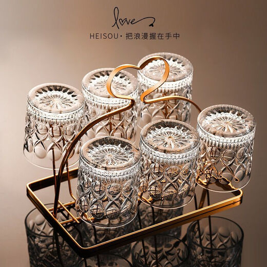 JD Logistics High-looking whiskey glass creative beer mug glass 6 replica cups + cup holder