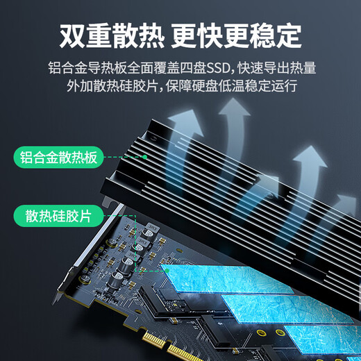 Greenlink PcieX16 to M.2 NVMe expansion card compatible with 5.0/4.0/3.0 solid state drive adapter card, suitable for SSD desktop computer host chassis x4/x8/x16 expansion card, four disks | 64Gbps rate M.2 NVMe