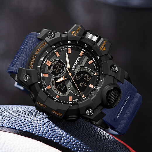 Lu Shizhe Uhr Herren, großes Zifferblatt, Student, Jugend, multifunktional, vielseitig, leuchtend, wasserdicht, elektronische Studentenuhr für Mittelschüler, 6198, Weiß, Blau