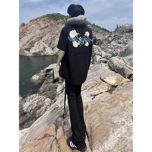 POUM ribbon micro-laden jeans for men, vibe, high street handsome trendy brand design, winter velvet warm straight pants, black, regular, black ribbon, L 105-120Jin Jin is equal to 0.5 kg