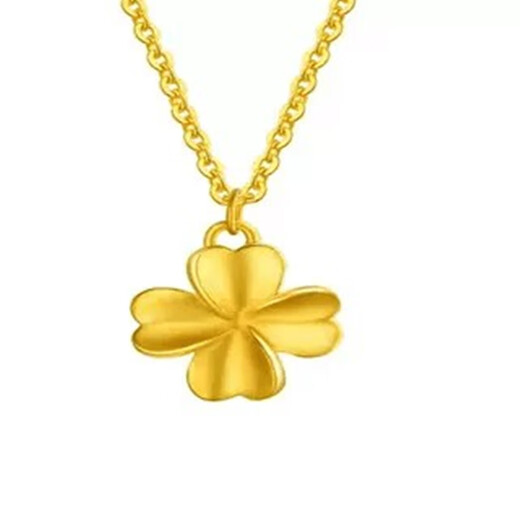Shengli new gold necklace for women 999 pure gold lucky four-leaf clover pendant hard gold pure gold clavicle O-shaped necklace for girlfriend 18K gold necklace + pure gold lucky four-leaf clover pendant +