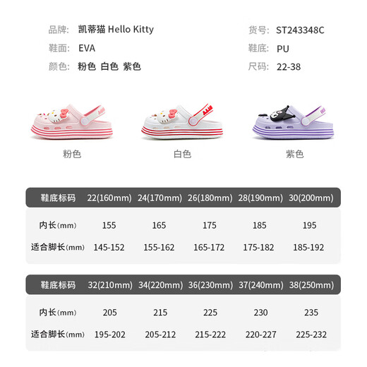 HELLOKITTY children's shoes girls slippers home shoes cartoon beach shoes garden shoes children's Baotou hole shoes 3349C purple 220