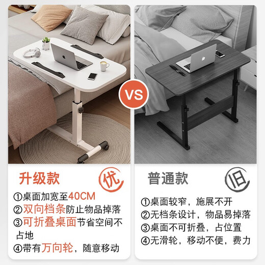 Zhen Yanxuan Movable Computer Desk Lifting Bedside Table Bed Study Desk Office Lazy Desk Simple Folding Small Table Foldable Warm White 60*40CM