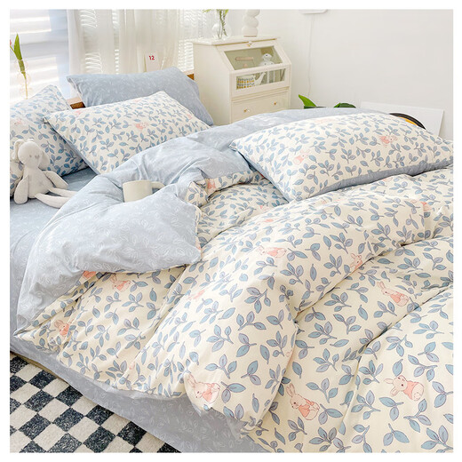 Linghan Xinjiang cotton bed sheet fabric, pure cotton twill fabric, Xinjiang long-staple cotton bed sheet quilt set, baby blanket, cartoon soft orchid leaf cute rabbit (half a meter price)