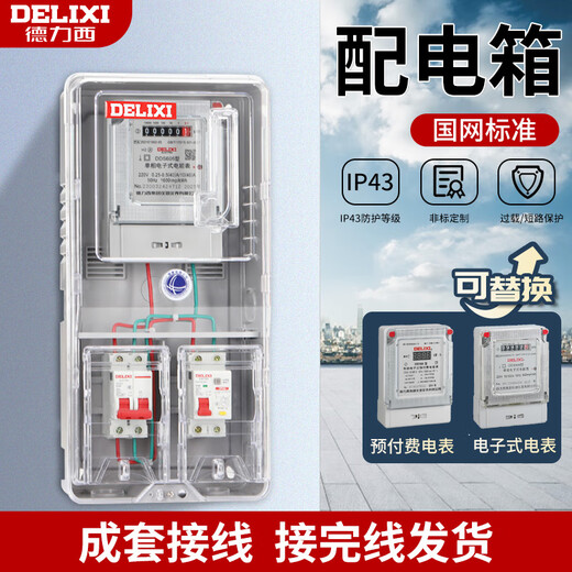 Delixi single-phase household transparent plastic meter box lock outdoor rental double-door electronic distribution box set box + meter + circuit breaker + leakage protection 40A (Navigator)