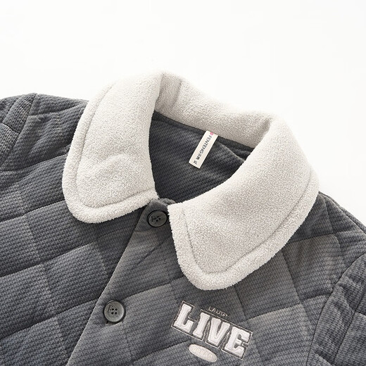 Fenton pajamas for men, three-layer thickened quilted, autumn and winter warm velvet lapel embroidered warm long-sleeved home wear set, retro gray-men's 2XL