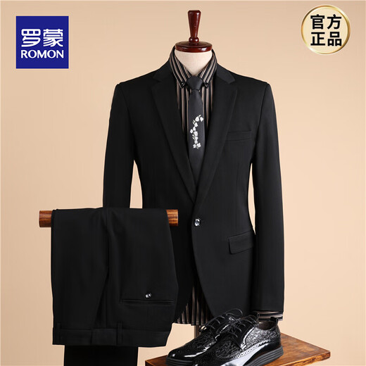 ROMON brand high-end suit suit for men, three-piece suit, business casual suit, professional suit, groomsmen suit, groom's suit, wedding suit, new product, 1-button bag_black_4-piece suit, suit + shirt, vest + pants 46