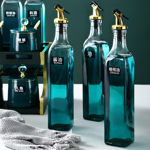 Ruishun light luxury seasoning box seasoning jar set seasoning bottle kitchen soy sauce bottle combination household salt seasoning jar storage rack new 15-piece set (full square jar)