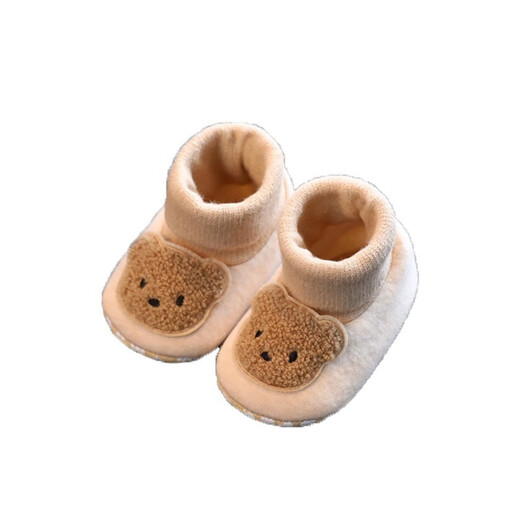 Tutu Dawen Newborn Baby Shoes Autumn and Winter 0-1 Years Old Toddler Shoes 6-12 Months Male and Female Baby Cotton Shoes Socks Foot Covers Soft Bottom Bear Coffee (Cotton Lining) Inner Length 13cm (Suitable for 0-12 Months)