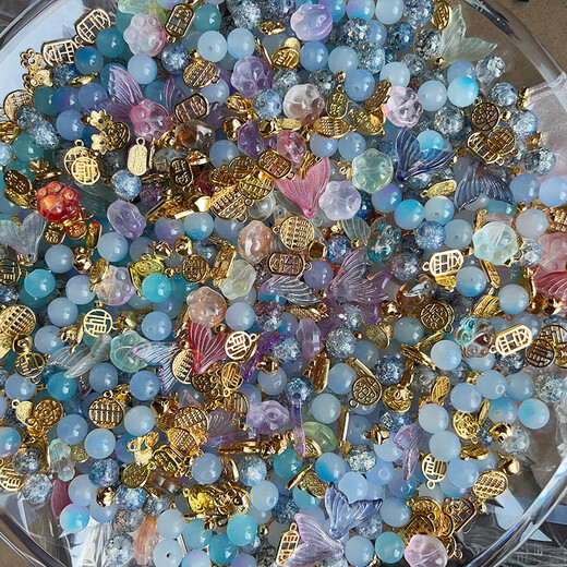 Jingji Bracelet Beads Glass Beads Beads Loose Beads Mixed Material Pack DIY Girls Bracelet Jewelry Accessories Taozhiyaoyao Beads + Accessories + Elastic Thread