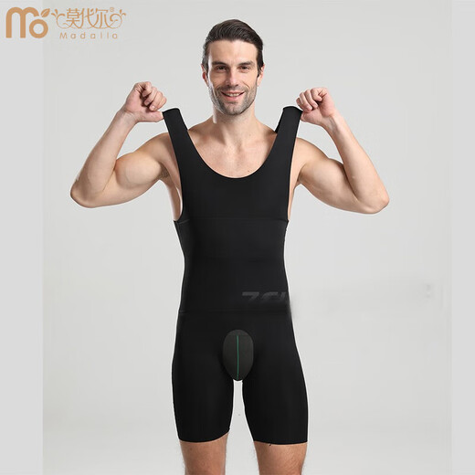 Modal Men's Body Shaping Bodysuit Pressurized Tummy Opening Crotch Body Elastic Tights Hip Lifting Tummy Control Corset Black M