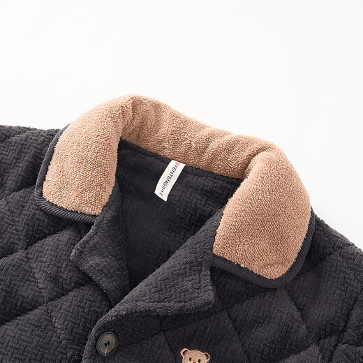 Fenton Couple Pajamas Bear Tribe IP Autumn and Winter Lapel Long Sleeve Padded and Velvet Home Clothing Set Carbon Gray-Men's L