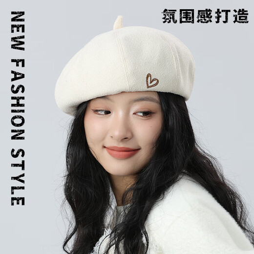 Jimmy Leaf Beret Hat Women's Autumn and Winter New Solid Color Painter Hat Literary Painter Hat Woolen British Black One Size M (56-58cm)