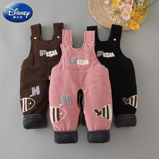 Disney (Disney) baby suspender cotton pants, a pair of winter baby open crotch suspenders, autumn and winter cotton and thickened outer pants for boys and girls, MING suspender cotton pants with pockets, FISH Duoduo fish blue 73 cm