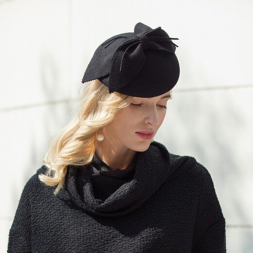 EE Winter New Original Design Australian Wool Top Hat Celebrity British Banquet Dress Hat Women Black M (56-58cm)