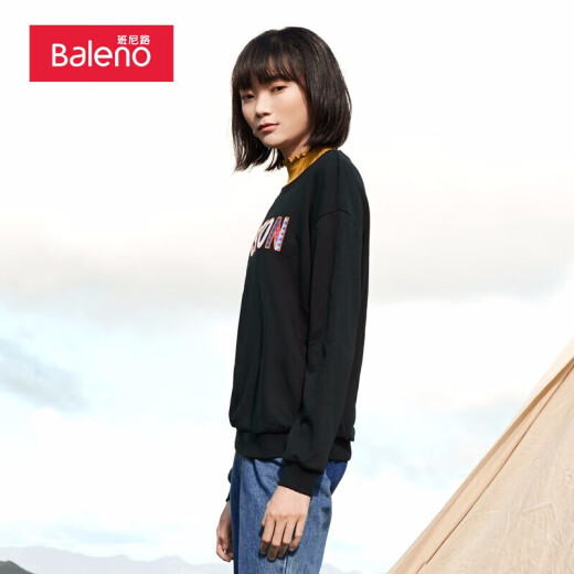 Baleno sweatshirt women's English letter round neck printed sweatshirt women's sports casual style pullover top couple style female 00A pure black M