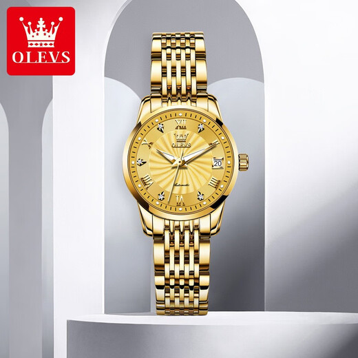 Olevs Swiss Certified Brand Couple Watch One-Pair Multifinection Multimeal Mechanical Watch Full Automatic Luminous Affather Couple Watch OLEVS-9910 + 6630-Gold Couple
