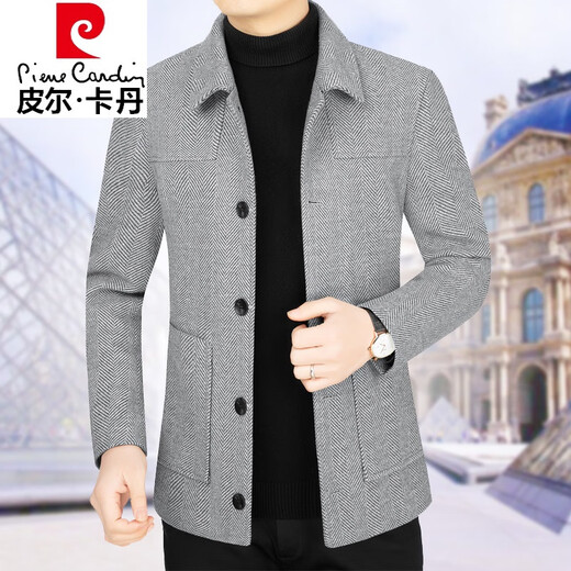 Pierre Cardin light luxury high-end brand men's clothing, light business autumn and winter new wool woolen jacket men's coat casual coat men's middle-aged dad's coat knitted 2206 khaki 165/S