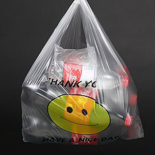 Smiley face thickened transparent plastic bag take-out food bag commercial packing vest shopping convenient hand bag wholesale 21*3550 pieces