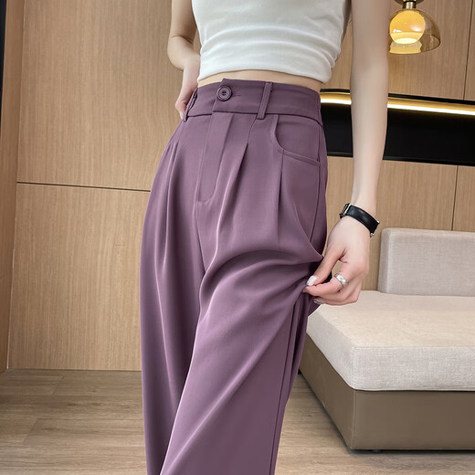 Jingluo schmale Version Eisseide Weitbeinhose für Frauen Sommer dünne hohe Taille Drape gerade-leg-Anzughose für Frauen loser schlanker Freizeithosen YMS9221 Milchbraun (verlängerter Stil) m