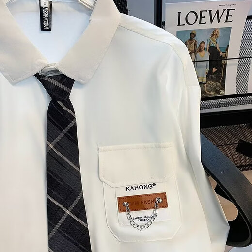 DIDISHA college style black dk shirt men's high-end street style loose layered top niche design couple wear spring and autumn 2229+ tie white L