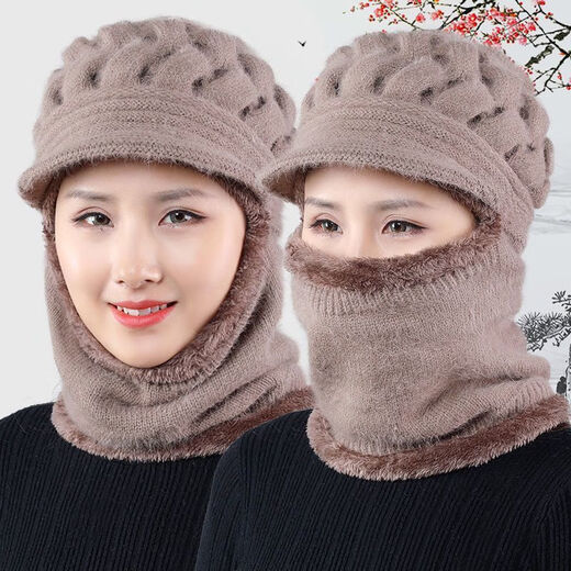 Weilang hat women middle-aged and elderly winter casual thickened woolen hat plus velvet warm scarf mother hat one-piece wine red one size