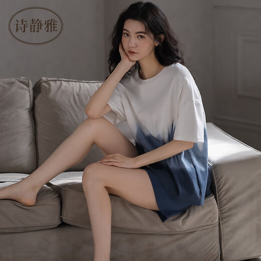 诗静雅（SHIJINGYA） 睡衣女夏季纯棉薄款短袖短裤家居服夏天时尚休闲可外穿套装 CXH 12210女短袖 L 女(推荐100-120斤)