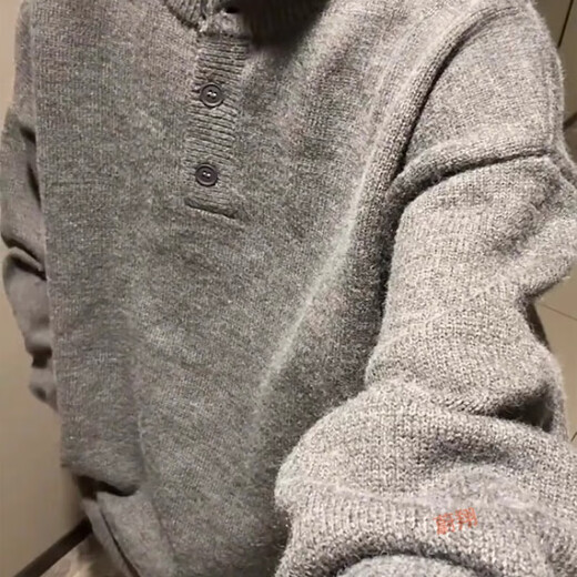 WEI XIANG American retro Henry collar gray sweater men's autumn and winter trendy brand bottoming sweater male student lazy style sweater dark gray L