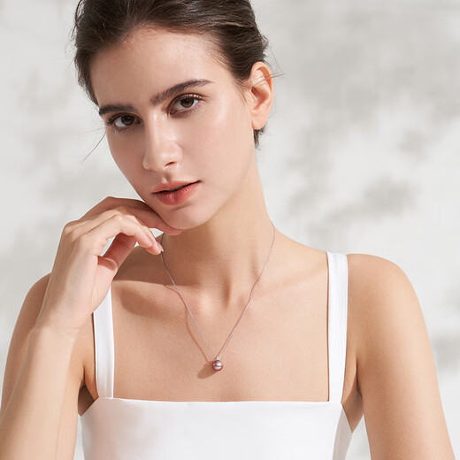 Tahiti Princess Style Pearl Pendant 18K Gold Edison Purple Freshwater Pearl Necklace 10 Points Moissanite + 925 Silver Chain Purple Edison 14-14.5mm